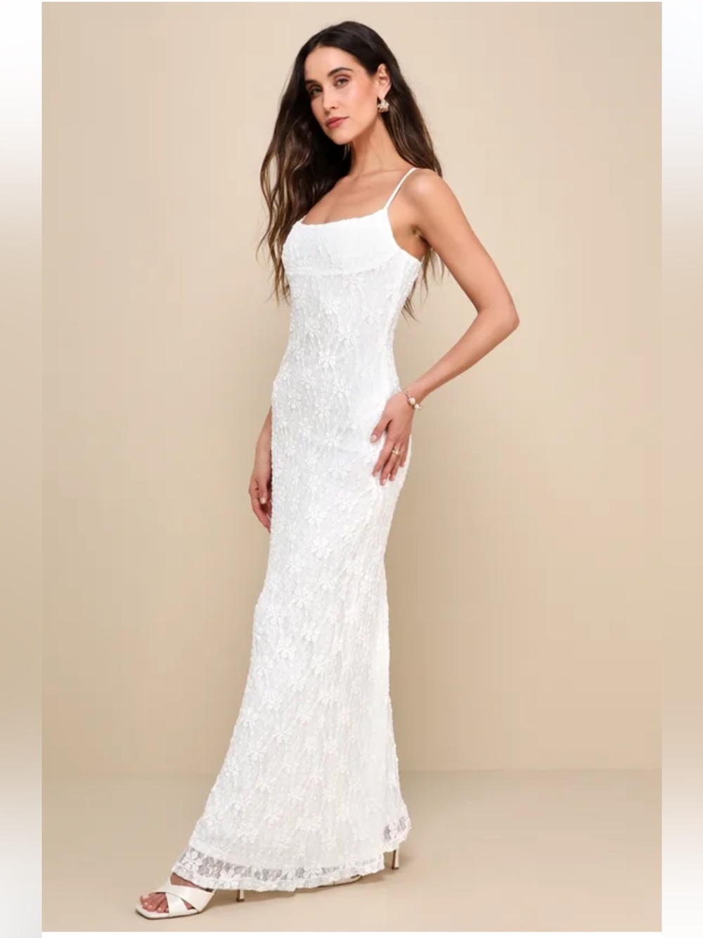 NEW Lulus Exquisite Perfection Ivory Lace Sleeveless Mermaid Maxi Dress Small